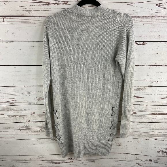 SO S Light Heather Grey Long Lace Up Drape Long Sleeve Cardigan Sweater - Picture 6 of 9